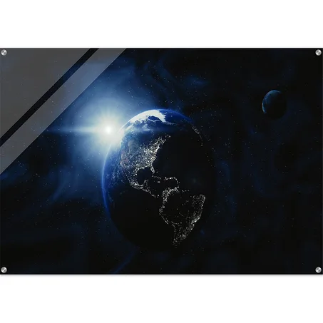 Earth Solar Sun Moon Universe | Multi Size Horizontal Acrylic Print | High Quality Wall Art Print