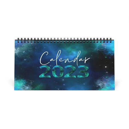 Blue and Tosca Modern Galaxy Desk Calendar 2023, Desk Accessories, High Quality