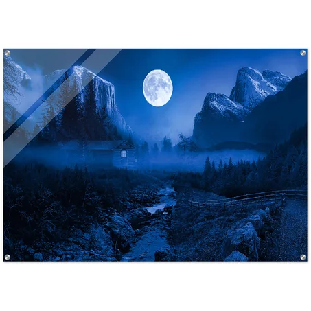 Landscape Night moon Stars Storm | Multi Size Horizontal Acrylic Print | High Quality Wall Art Print