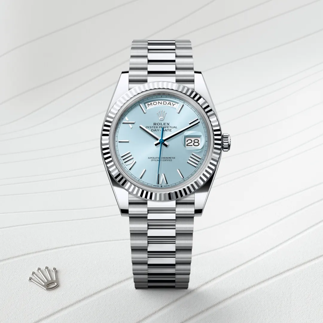 Rolex Day-Date 40mm Platinum Ice Blue Roman Dial