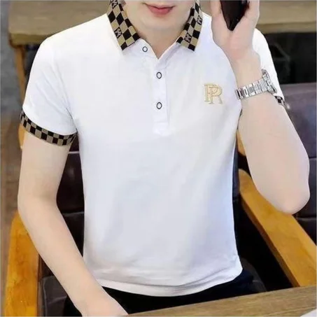 Dou-color Polo brodé décontracté pour hommes - Blanc