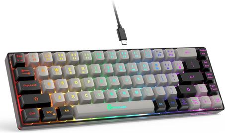 Teclado para juegos al 65%, mini teclado retroiluminado con cable, ultracompacto, anti-fantasma, sin conflictos, 68 teclas, teclado con cable para juegos para PC, laptop, Windows Gamer