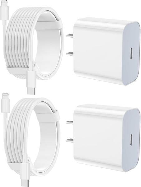 Cargador de iPhone de carga rápida, paquete de 2 bloques de carga de pared tipo C con 2 unidades [6 pies y 10 pies] cable USB C a Lightning para iPhone 14/13/12/12 Pro Max/11/Xs Max/XR/X