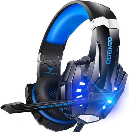 BENGOO G9000 - Auriculares estéreo para juegos para PS4, PC, Xbox One PS5, cancelación de ruido, auriculares con micrófono, luz LED, sonido envolvente 7.1, orejeras de memoria suave para Nint