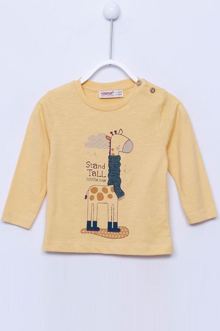 تي شيرت بيج بطبعة وأكمام طويلة وياقة بأزرار رضع ولادي