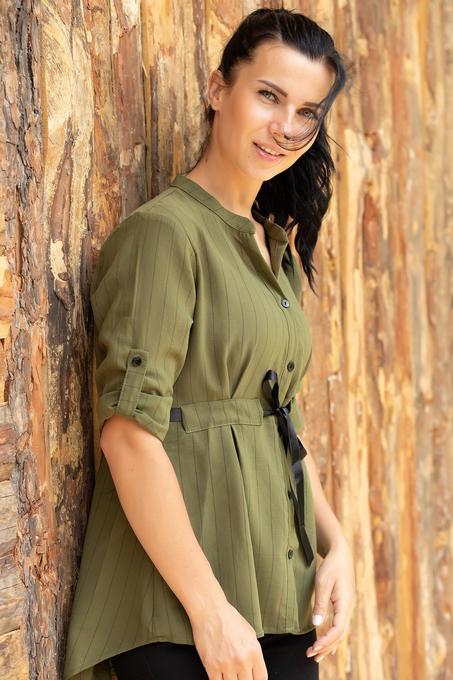 قميص مخطط بحزام نسائي