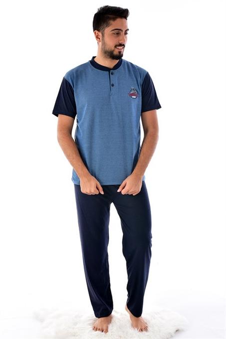 طقم بيجامة أزرق بأكمام قصيرة رجالي