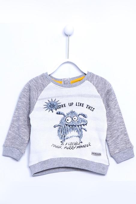 سويت شيرت رمادي بطبعة وبأطراف مرنة رضع ولادي