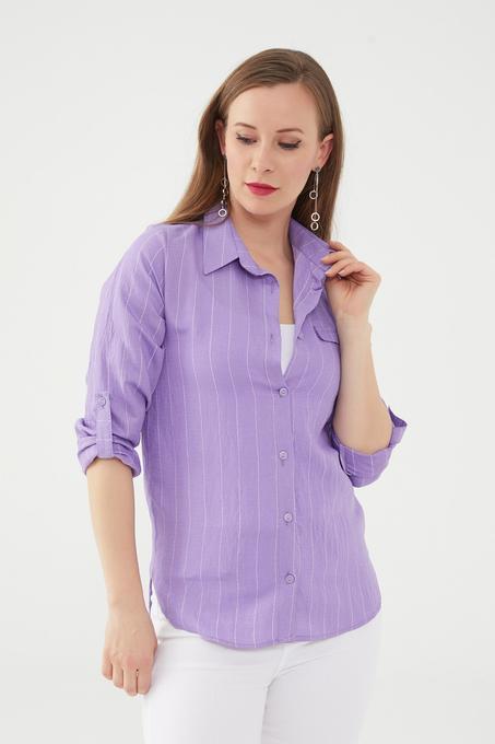 قميص مخطط بجيوب نسائي