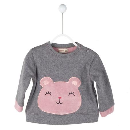 تي شيرت خليط رمادي غامق بطبعة وأكمام طويلة رضع بناتي