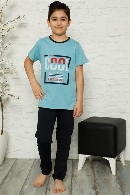 طقم بيجامة قطن بأكمام قصيرة ولادي