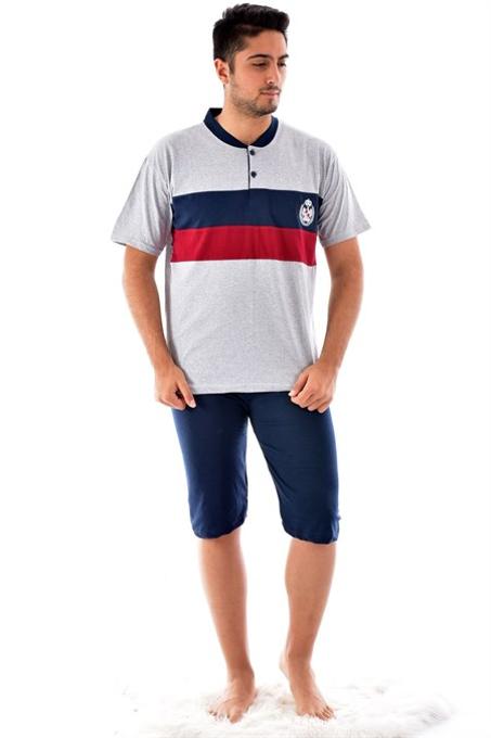 طقم بيجامة رمادي بأكمام قصيرة رجالي