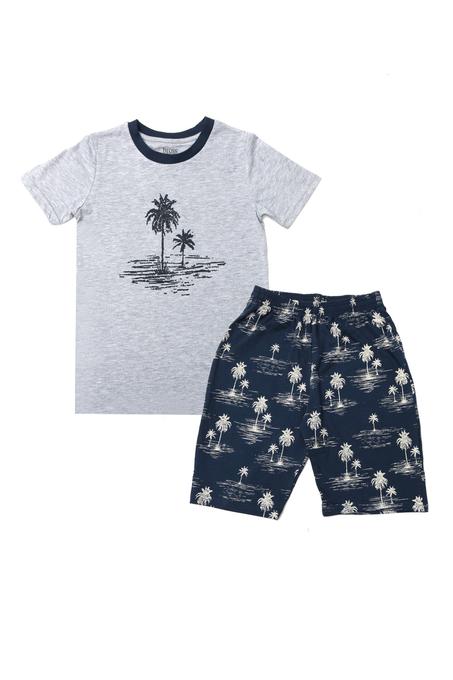 طقم بيجامة مزخرف بتصميم نخيل وأكمام قصيرة أطفالي