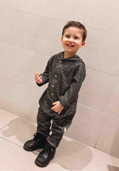 أوفرول هودي رمادي غامق مزخرف رضع