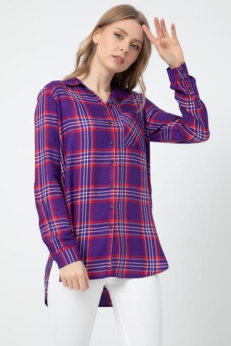 قميص بجيوب ومربعات نسائي