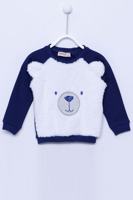 سويت شيرت فرو رمادي مزخرف بحيوانات وأكمام طويلة رضع ولادي