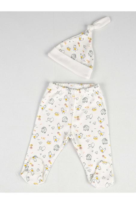 طقم بونيه وبنطلون بيجامة كريمي مزخرف رضع بناتي