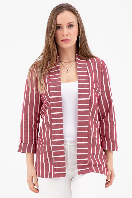 جاكيت مخطط بياقة شال نسائي