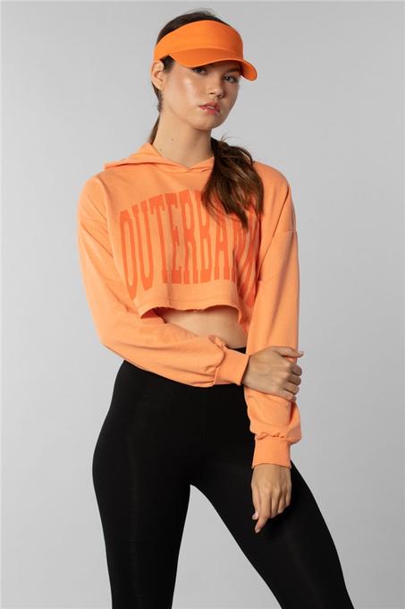 سويت شيرت هودي قصير بطبعة نسائي