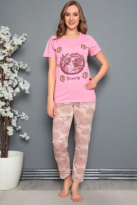 طقم بيجامة بطبعة وأكمام قصيرة نسائي