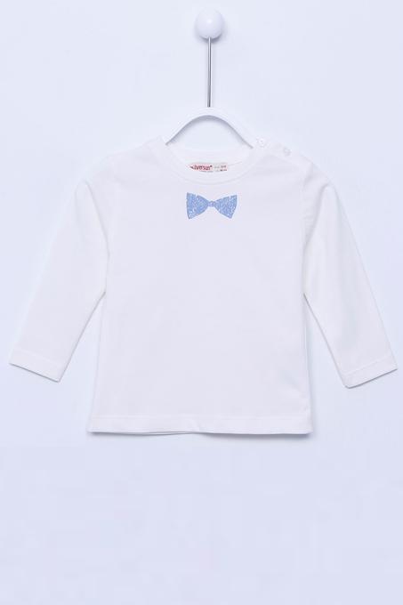 تي شيرت أزرق بطبعة وأكمام طويلة وياقة بأزرار رضع ولادي