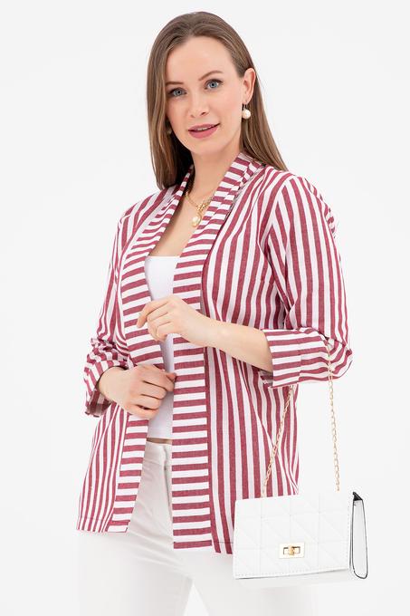 جاكيت مخطط بياقة شال نسائي