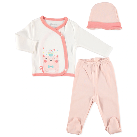 طقم بونيه وبنطلون بيجامة وبلوزة بأزرار كبس رضع