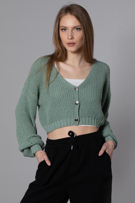 كارديجان قصير أخضر لوزي بأزرار نسائي