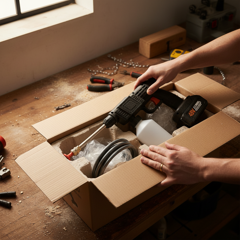 “بخّاخ كهربائي لا سلكي بضغط 48V — لغسيل السيارات، الأرضيات، وسقي النباتات”