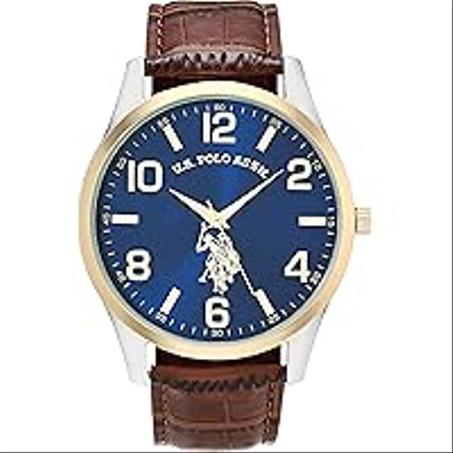 ساعة يو اس بولو للرجال USC50225- انالوج، كاجوال، بمينا أسود، بسوار بني