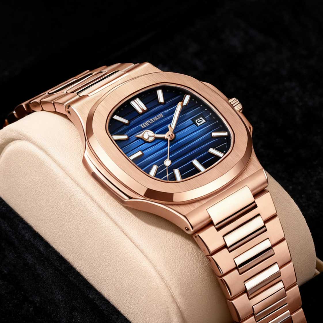 Montre de Luxe pour Hommes – Acier Inoxydable Doré, Étanche & Lumineuse avec Affichage Date (Quartz)