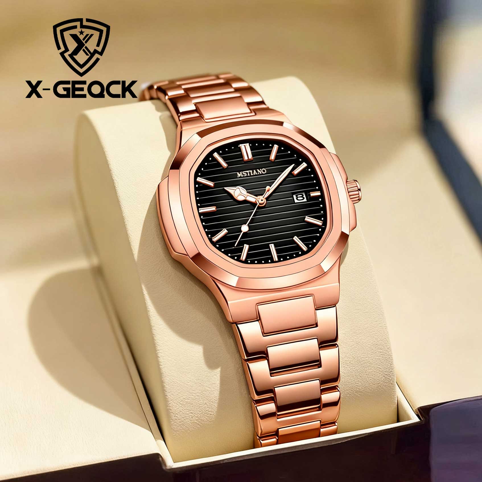 Montre de Luxe pour Hommes – Acier Inoxydable Doré, Étanche & Lumineuse avec Affichage Date (Quartz)