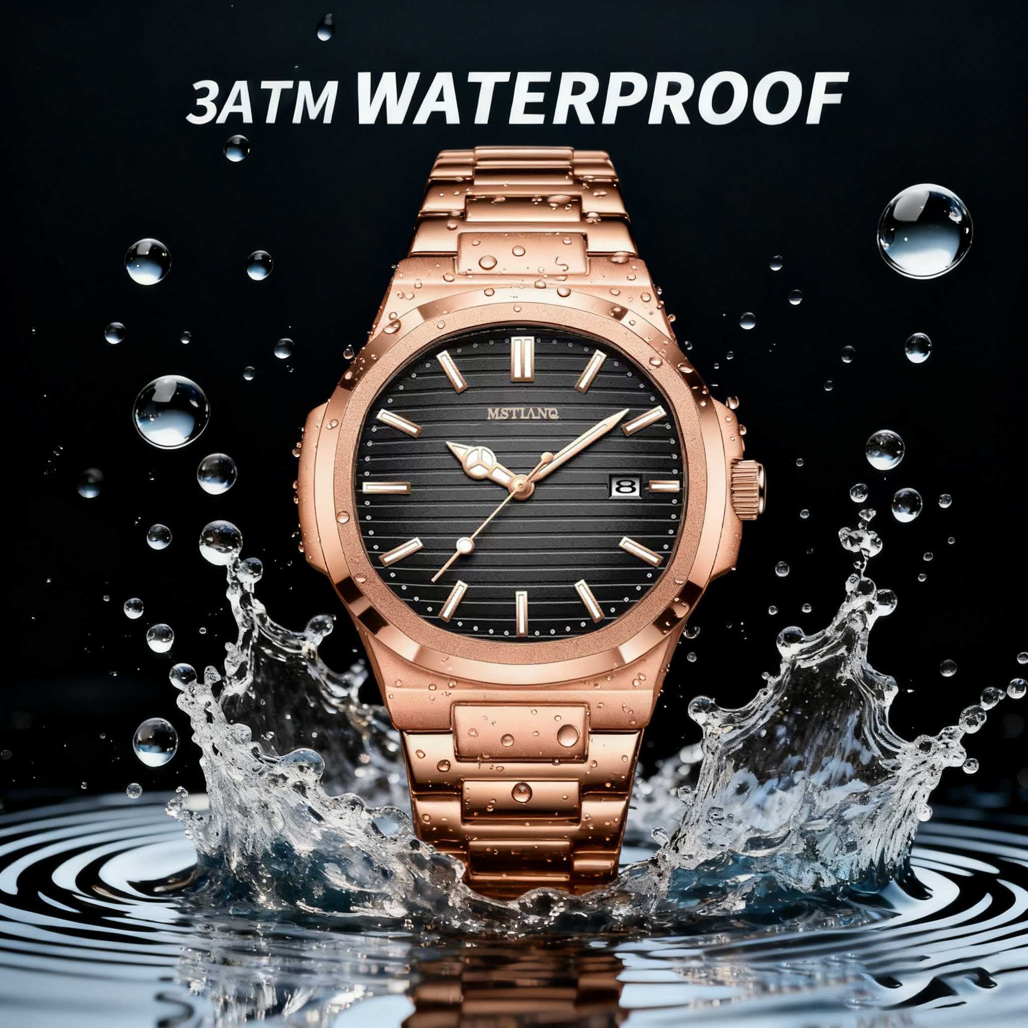 Montre de Luxe pour Hommes – Acier Inoxydable Doré, Étanche & Lumineuse avec Affichage Date (Quartz)