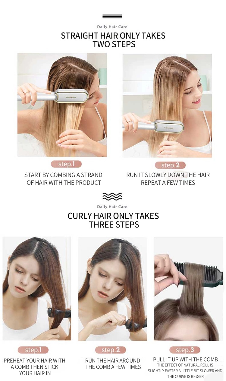 فرشاة فك تشابك الشعر الحرارية	2 In 1 Electric Straightener