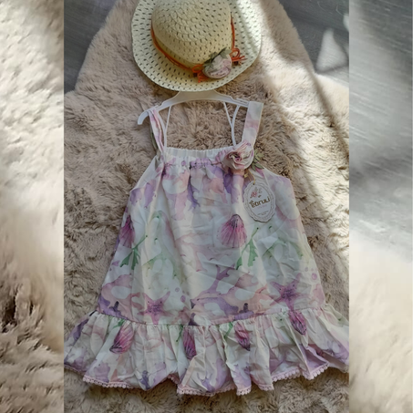🌸 فستان بناتي صيفي مع قبعة أنيقة 🌸
