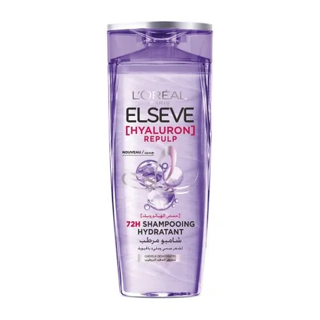 L'Oréal Paris Shampooing Ré-Hydratant pour Cheveux Déshydratés et Fatigués - Hydratation 72H - Brillance - À l'Acide Hyaluronique - Elseve Hyaluron Repulp - 200 ml