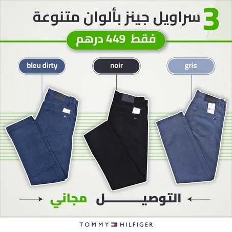 Pack de 3 jeans Tommy Chics & confortable Coupe Normal  ( Gris + Noir + Bleu )