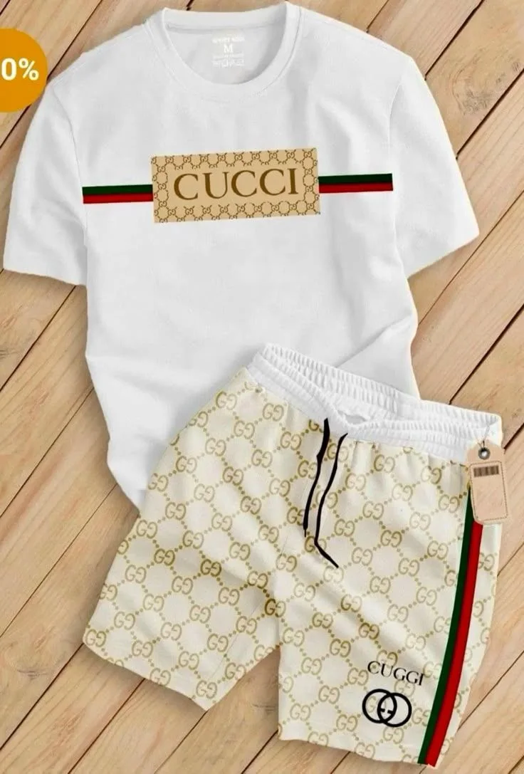 طقم صيفي فاخر ستايل Gucci – تيشورت + شورت بتصميم عصري