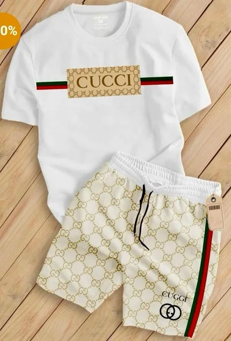 طقم صيفي فاخر ستايل Gucci – تيشورت + شورت بتصميم عصري