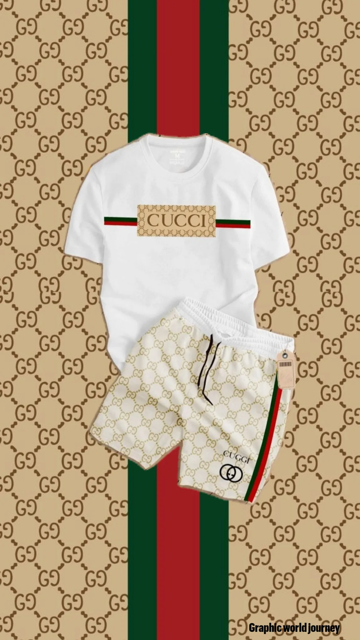 طقم صيفي فاخر ستايل Gucci – تيشورت + شورت بتصميم عصري