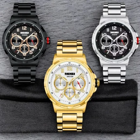 ساعة رجالية من Skmei design، كرونوغراف، انالوج، ضد الماء، انيقة، تاريخ، كوارتز.