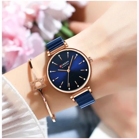 ساعة يد نسائية من CURREN أصلية بسوار من الفولاذ المقاوم للصدأ/ Acier inoxydable مع العلامة التجارية (صندوق وحقيبة) - 9081