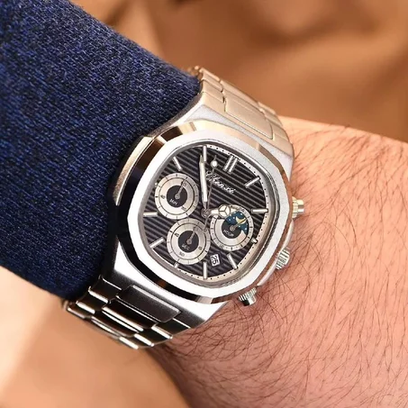 ساعة Chenxi للرجال، تصميم مربع، ساعة كوارتز مضيئة مقاومة للماء للرجال، ساعة كوارتز للتاريخ من الفولاذ المقاوم للصدأ للرجال