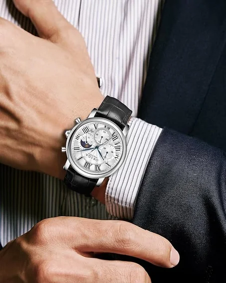 ساعة رجالية ORSGA، كرونوغراف، انالوج، ساعة رجالية، ضد الماء، مرحلة القمر، انيقة، تاريخ، كوارتز.