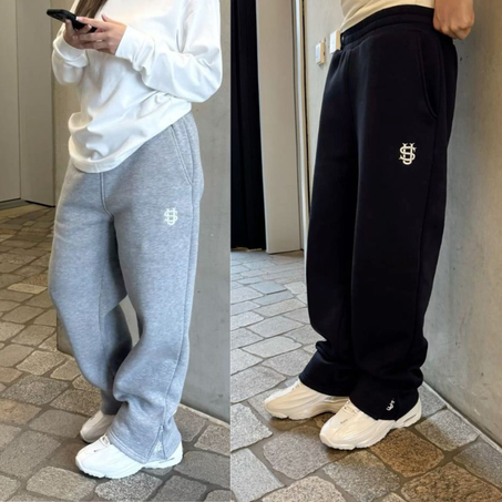 جوج سراول سوفين أسود+رمادي بالطرزة