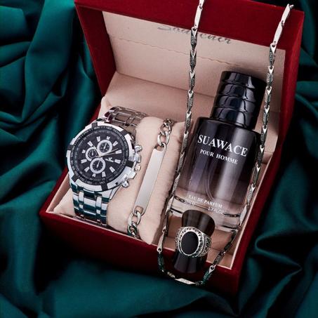 ساعة أنيقة + براسلي جودة ممتازة مكتغيرش لون + سنسلة ace مكتبدلش لون + خاتم + ريحة