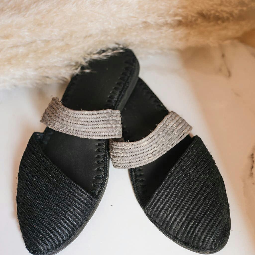 Black Handcrafted Raffia Sandals