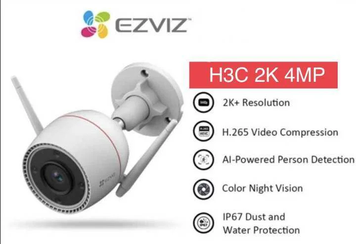 Ezviz H3C Camera WiFi Extérieur 4MP 360° Vision nocturne Micro Intégré