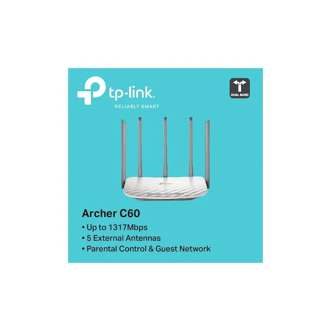 TP-Link Meilleur Point d’Accès de TP LINK Archer C60 Avec 5 antennes externes WI-FI double-BANDE AC1350