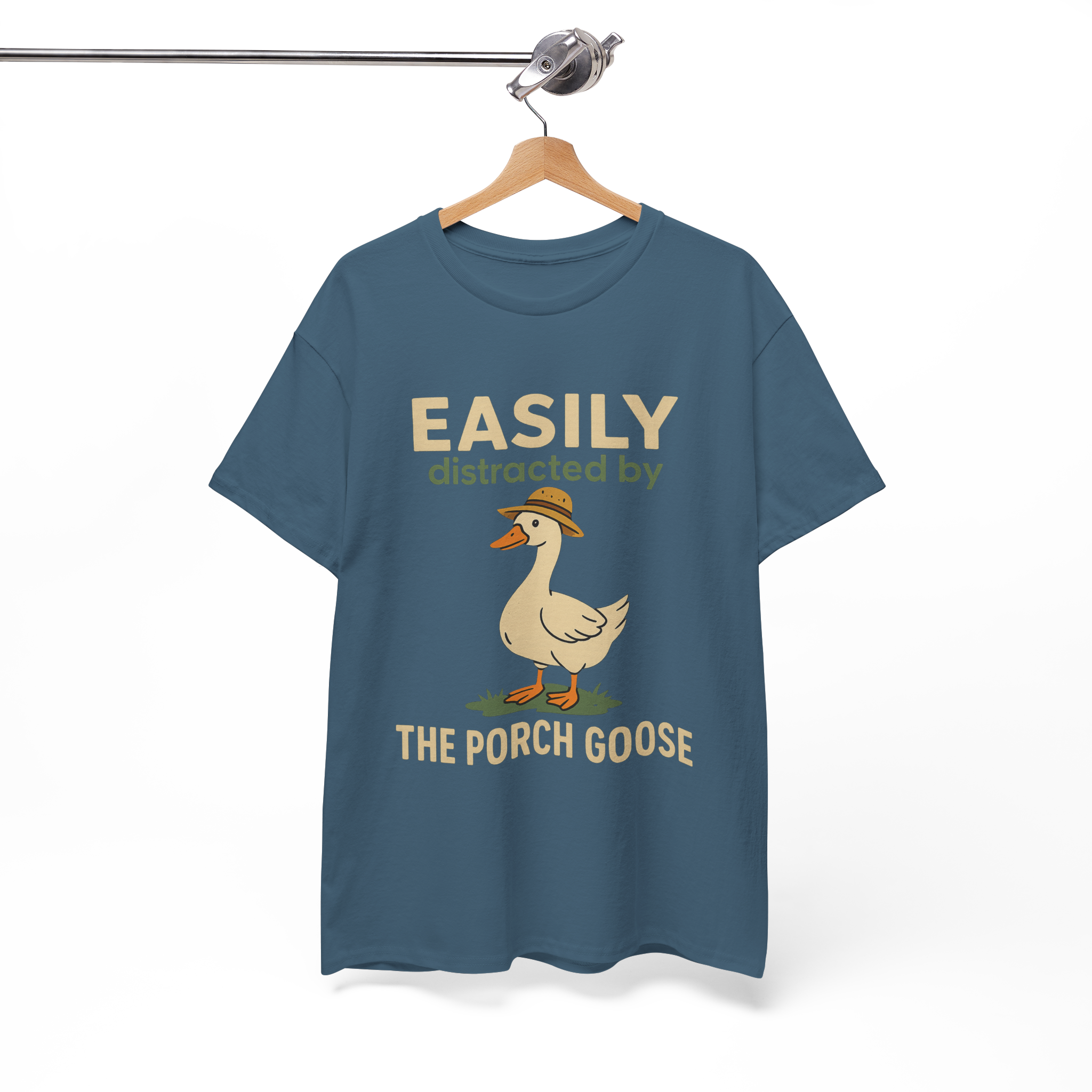 Easily Distracted by the Porch Goose Unisex Heavy Cotton Tee, Funny Animal Shirt, Gift for Goose Lovers, Quirky T-Shirt, Casual Wear
